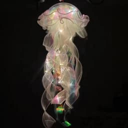 Jellyfish Colorful Nightlight Button Battery Hanging Ceiling Lantern with Ribbon&Bead LED Bulbs for Children Bedroom