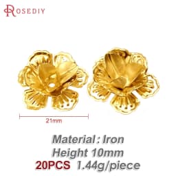 18K Gold Color 3D Wire Flower Charms Pendants High Quality Diy Jewelry Making Necklace Earrings Accessories for Women