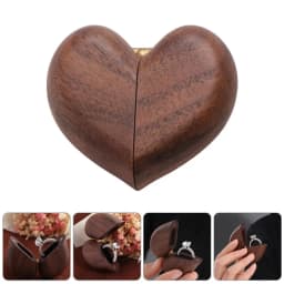 Elegant Heart Shaped Wooden Ring Box Single Slot Durable Jewelry Organizer Box Reusable Portable Proposal Ring Case Engagement