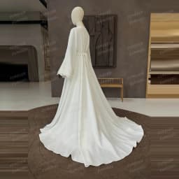 Simple Beading Arab Wedding Dresses A Line Woman's Formal Lace Long Sleeve Bride Gowns Customized Satin Vestidos De Novia Muslim