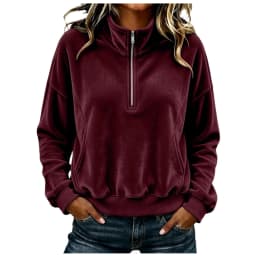 Womens Quarter Zip Pullover Long Sleeve Velvet Sweatshirt Soft Cozy Lightweight Fall Winter Outfits Casual Loose Color Hoodie