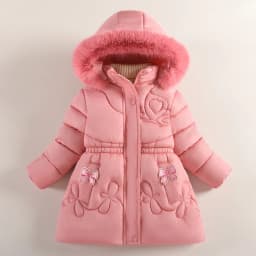 2024 New Winter Keep Warm Girls Jacket Waist Belt Design Detachable Hat Lining Plush Hooded Heavy Coat For Kids