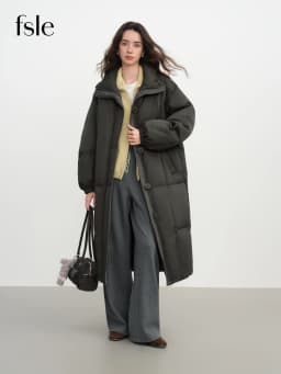 FSLE Winter Women Mid-Length Puffer Downcoat with Stand Collar Korean Style Slouchy Down Jacket Loose Fit Warm Soft Outerwear