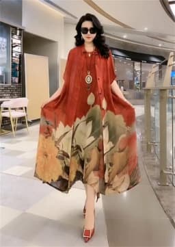 High Atmospheric Elegant Silk Dress Two-piece set 2024 Summer New Westernized Mulberry Silk Large Size Temperament Long Set Skir