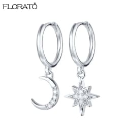 925 Sterling Silver Needle New Star/Moon Small Hoop Earrings for Women Exquisite Crystal Pendant Earrings Fashion Jewelry Gift