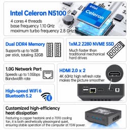 SZBOX MINI PC Intel Celeron N5100 Windows11 PRO 16GB 32GB 1TB DDR4 M.2 NVME SSD WIFI 6 BT5.2 Office Desktop Computer MINI Laptop