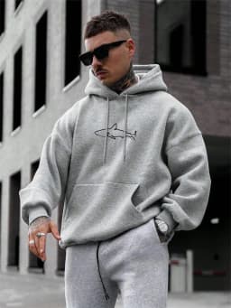 Simple Shark Printing Hoodie For Men Kangaroo Pocket Drawstring Pullovers Thermal Fleece Warm Sweatshirts Autumn Casual Clothes