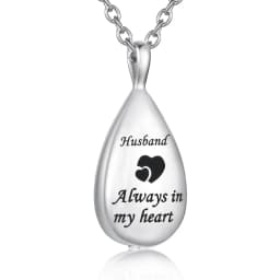 Carved Teardrop Keepsake Ashes Necklace Urn Pendant Cremation Memorial Jewelry-Always in My Heart