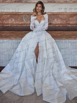 Long Sleeves Lace Corset Wedding Dresses Front Slit Bridal Gown Satin Floor Length Elegant robe de mariée Customized