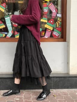 Long Tulle Midi Skirts Womens Autumn Elastic High Waist Mesh Tutu Pleated Skirts Female Black White Long Skirt Streetwear