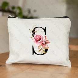 26 Letters Flower Makeup Bag Printed Bridesmaid Wedding Gift Graduation Teacher's Day Gift Storage Bag Travel Perfume Side Bag