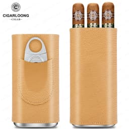3-pack Cigar Case Portable Leather Holder Box Storage with Stainless Steel Sharp Cigar Cutter Luxury Smoking Accessories CH-24FA