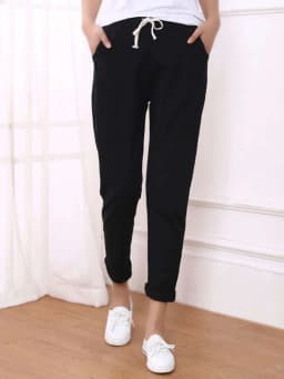 JMPRS 100% Cotton Linen Women Pants Summer Drawstring Ankle-Length Pants Elastic Waist Thin Solid Korean Fashion Ladies Trousers