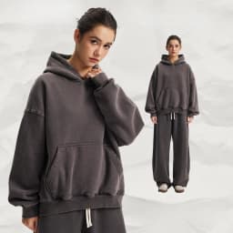 Custom LOGO men's new short BOXY version 370G heavy fleece worn old hooded sweater scimitar wide leg trousers couple suit