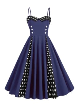 Tonval Sweetheart Neck Spaghetti Strap Double Breasted Long Dress 50s Pinup Vintage Polka Dot Women Party Sexy Dresses
