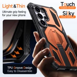 Armor Case For Samsung Galaxy S26 S25 S24 Ultra Plus 25 FE S24FE Coque For Magsafe Wireless Charging Magnetic Metal Stand Cover