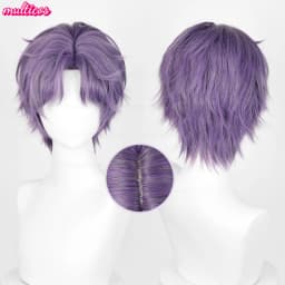 Love And Deepspace Rafayel Cosplay Wig Shor Mixed Purple Heat Resistant Synthetic Hair Halloween Party Anime Wigs + Wig Cap