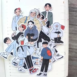 17pcs Hand Account Sticker Cute Salt Korean Boy Day Wear Diary Mobile Phone Case Stationery Box Decorative Material
