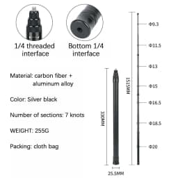 3M Carbon Fiber Scalable Monopod Extended Edition Invisible Selfie Stick For Insta360 X3 X2 For Go Pro 9 10 11 12 Stick Tripod