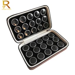 Loose Gemstones Jewelry Display Box Beads Organizer Container Round Gem Box PU Leather Diamond Exhibition Storage Carrying Case