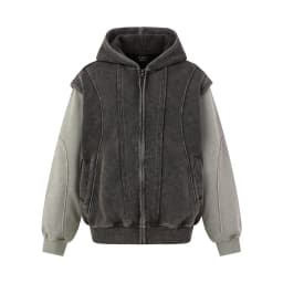 Washed Distressed Fake Two Piece Patchwork Punk Vintage Hoodies Man Techwear Gothic Zip Up Hoodie Street Wear