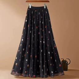 Printed Mesh Skirt Women's New Summer High-waisted Slimming Pleated Gauze Skirt Female Mid-length Drape A-line Large Swing Skirt