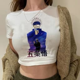 2000s Hip Hop Crop Top  Tshirt Manga Japanese Anime Jujutsu Kaisen T Shirt Gojo Satoru Tops Yuji Itadori Cropped Tees T-shirt