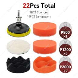 Car Waxing Sponge Pad Polishing Kit Auto Detailing Sandpaper Buffing Sanding Disc Polisher Drill Adapter Headlight Restoration