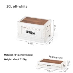 BISINNA Camping Box 30L/60L Large Capacity Folding Storage Box Car Trunk Wooden Lid Home Bedside Table for Outdoor Picnic Travel