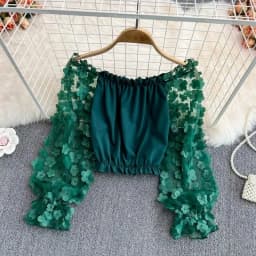 Flower Three-dimensional Decoration Slash Neck Long Sleeve Women's Blouse Shirt Korean Fashion Female Clothing Tops 2025 Summer