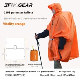 3F UL GEAR Ultralight Hiking Raincoat 3 in 1 Camping Rain Poncho Tarp Outdoor Awning Tent 15D Silicone Waterproof Rain Jacket