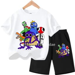 Summer Short Sleeve Tshirt Set Cartoon Tee Tops Game Anime Shirts Camiseta Kids Rainbow T-shirt Friends Girls Boys Clothes