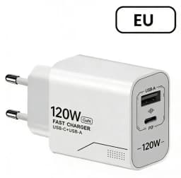 120W Fast Charging Charger 2-Port Wall Adapter US/EU Plug Phone GaN Charger Type C Charging Cable For iPhone Samsung Xiaomi