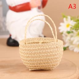 1/12 Dollhouse Woven Bread Basket Shopping Basket Straw Handbags Dollhouse Weaving Beach Bag For Dolls Miniature Decoration