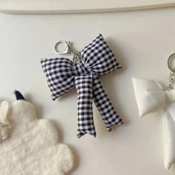 Y2K Pink Puff Grid Bowknot Bag Charms Keychain Trendy 3D Bowknot Keyring Pink Blue Plaid Bow Handbag Pendant Fashion Accessories