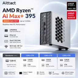 Aittact&TOPC AMD Ryzen AI Max+395 Mini PC Radeon 8060S LPDDR5X USB4 WiFi 7 10GbE+2.5GbE 4×M.2 PCIe4.0 Gaming PC Win11 Pro PC