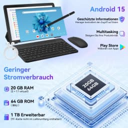 URAO 10 Inch Android 15 OS GMS Certified Tablets 1.8GHz 20GB RAM 64GB ROM 1TB Expandable HD IPS Touch Screen Dual Camera PC PAD