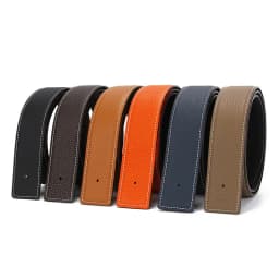 No Buckle Luxury Ultra-thin Pointed New Mens Litchi Grain Holes Belt Brand Male Genuine Two Sides Strap Jeans Belts 3.2/3.8cm