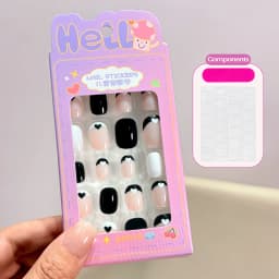 24Pcs Pink Flower Heart Kids False Nails Glossy Nude Short Oval Children's Press on Nails Sweet Girl Acrylic Fake Nail Patches#_