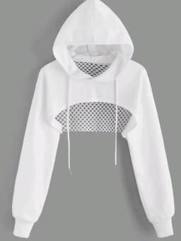 Street Sport Drop Shoulder Drawstring Hollow Out Super Crop Sports Hoodie Without Cami Top