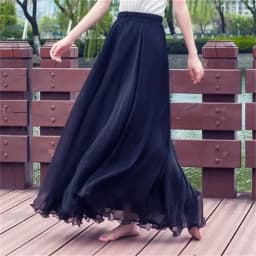 High-grade Double Layer Skirts Spring Summer Elastic High Waist Large Swing Gauze Chiffon Skirt A-line Pleated Long Beach Skirt