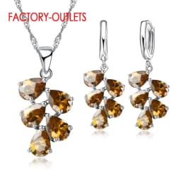 925 Sterling Silver Bridal Jewelry Sets Austrian Crystal Plant Shape Necklaces Hoop Earrings Women Girls Party Anniversary