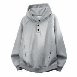 Autumn Winter New Button Half High Neck Hoodie for Men Korean Fashion Harajuku Simple Solid Men's Casual Loose Hooded Sweatshirt