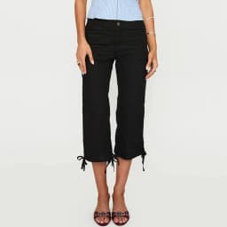Women American Retro Capri Pants Vintage Drawstring Cuff Pants Solid Color Slim Fit Cropped Trousers Teen Girl Y2k Streetwear