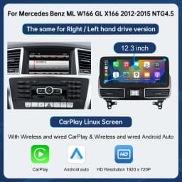 12.3'' Multimedia Display For BenzML W166 GL X166 GLE GLS 2012-2018 Touch Screen Wireless Carplay Navigation Android Auto