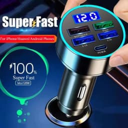 250W 5 Port Car Charger Super Fast Charging PD QC3.0 USB C Car Phone Charger Type C Adapter In Car For IPhone Huawei Realme OPPO