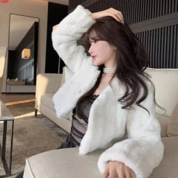 Chic V Neck Cropped Faux Rabbit Fur Jacket Women Elegant Single Button Plush Coats Woman Autumn Winter Fluffy Fleece Outerwear