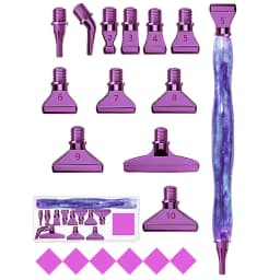 5D Diamond Painting Tool Crystal Point Drills Pen With Purple Metal Point Drill Heads Multi Placer Pen Tip And Clay Accessories