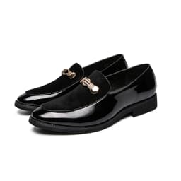 Lightweight Metal Trim Retro British Style Small Leather Shoes Pointed Leather Matching Color Slip-On Loafers for Men