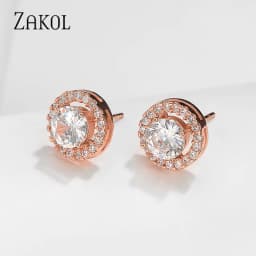 ZAKOL Simple White Color Small Stud Earrings For Women Wedding Elegant AAA Zircon Crystal Round Jewelry